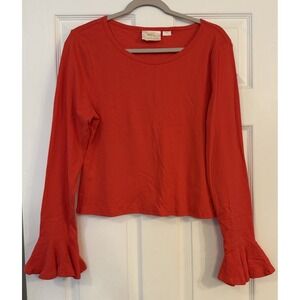Maeve by Anthropologie Top Cropped Size Large Red Fitted Bell Sleeve Party Boho